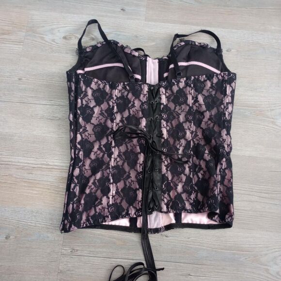 Y2K Pink Black Lace Coquette Grunge Corset - Picture 2 of 4